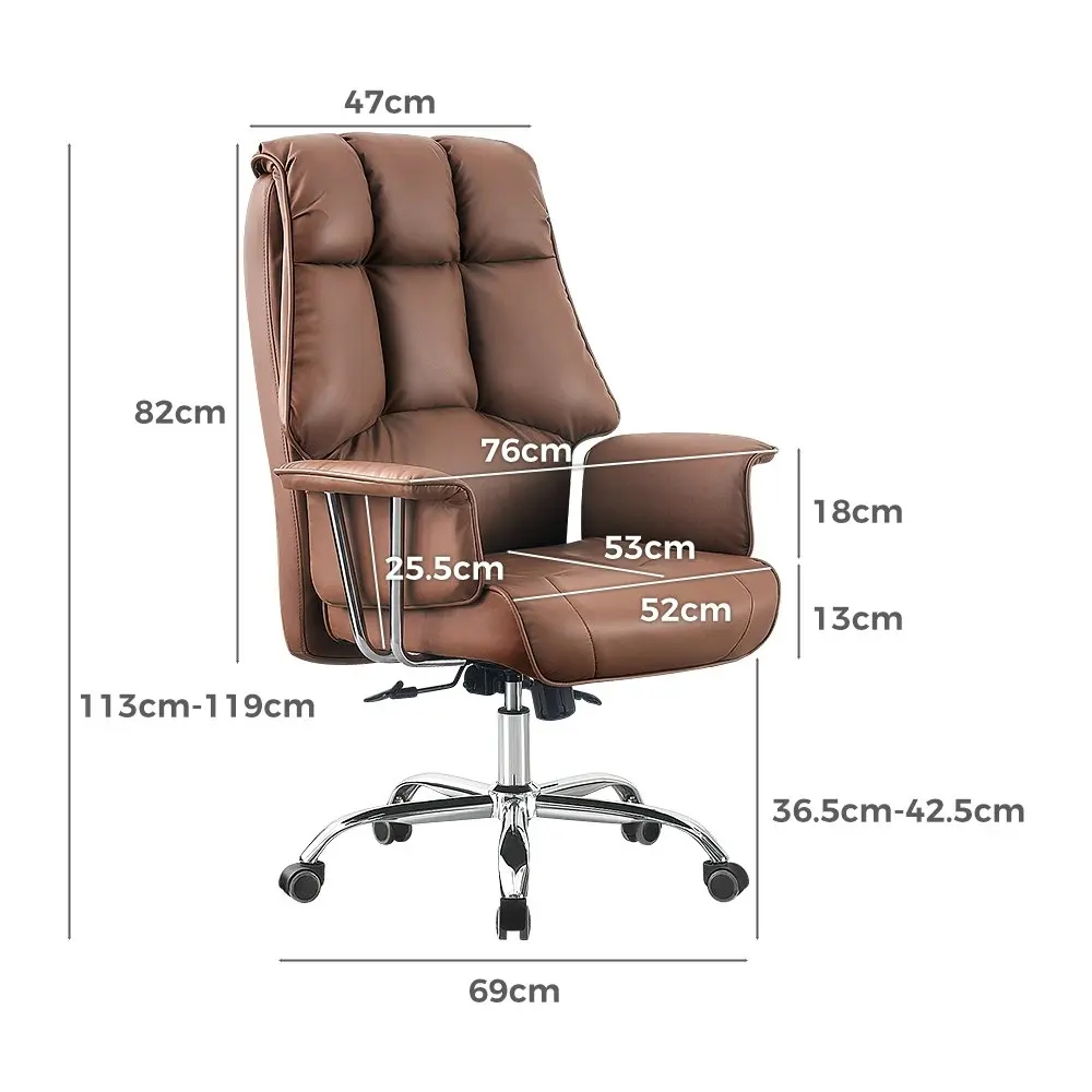 Furb Executive Office Chair PU Leather High-Back Thick Padded Back Support Brown