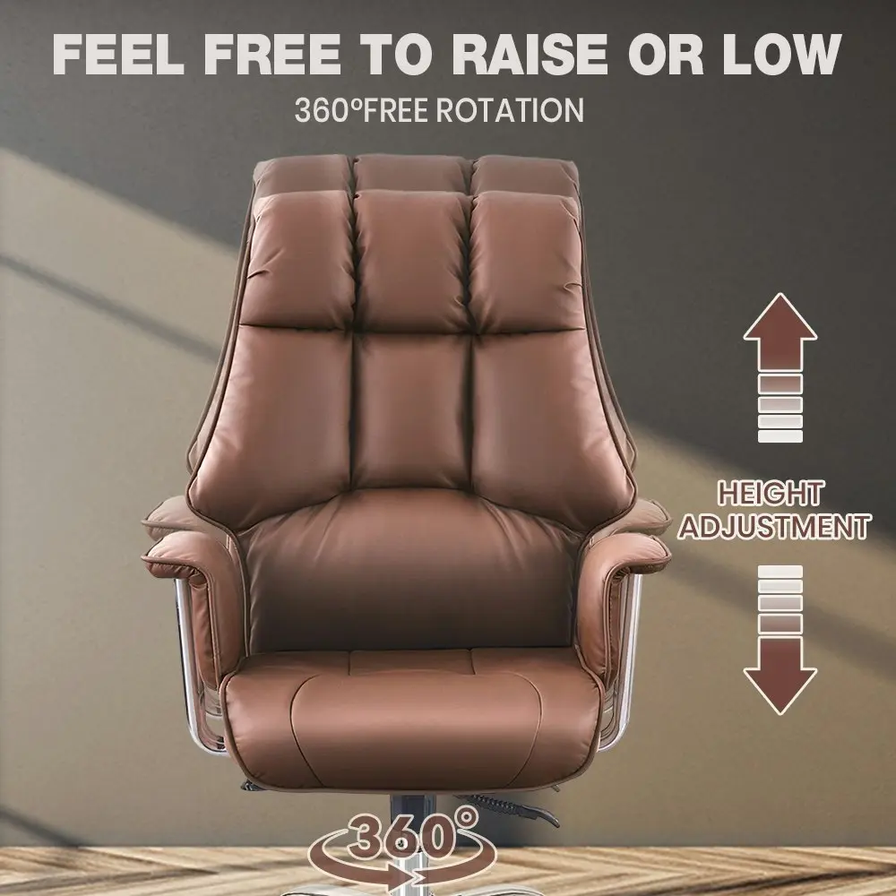 Furb Executive Office Chair PU Leather High-Back Thick Padded Back Support Brown