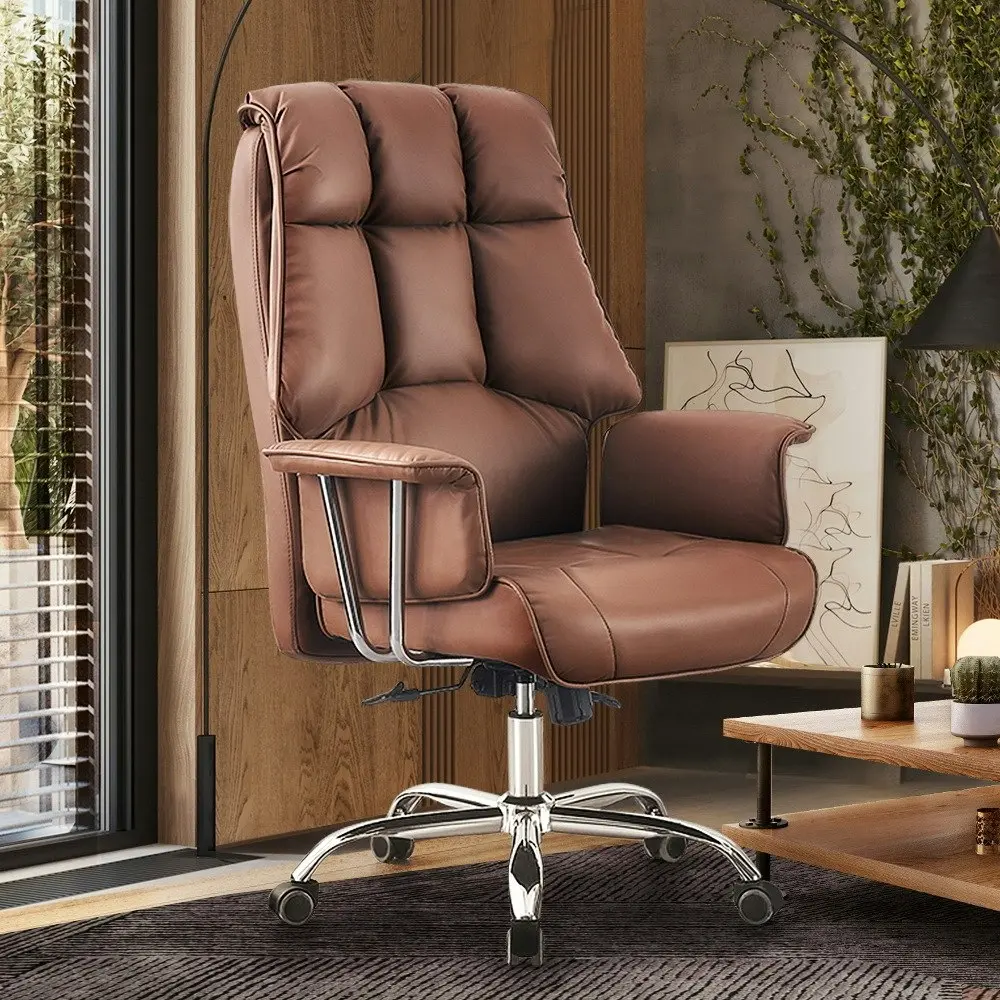 Furb Executive Office Chair PU Leather High-Back Thick Padded Back Support Brown