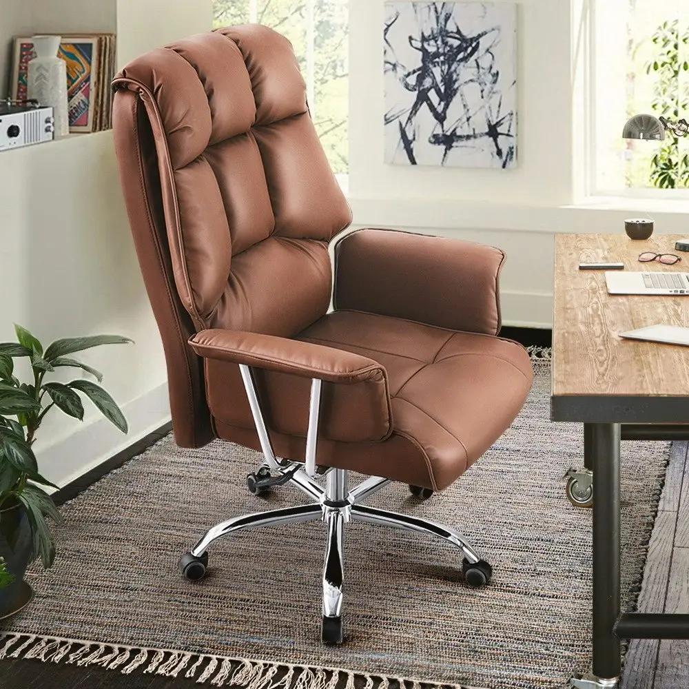 Furb Executive Office Chair PU Leather High-Back Thick Padded Back Support Brown