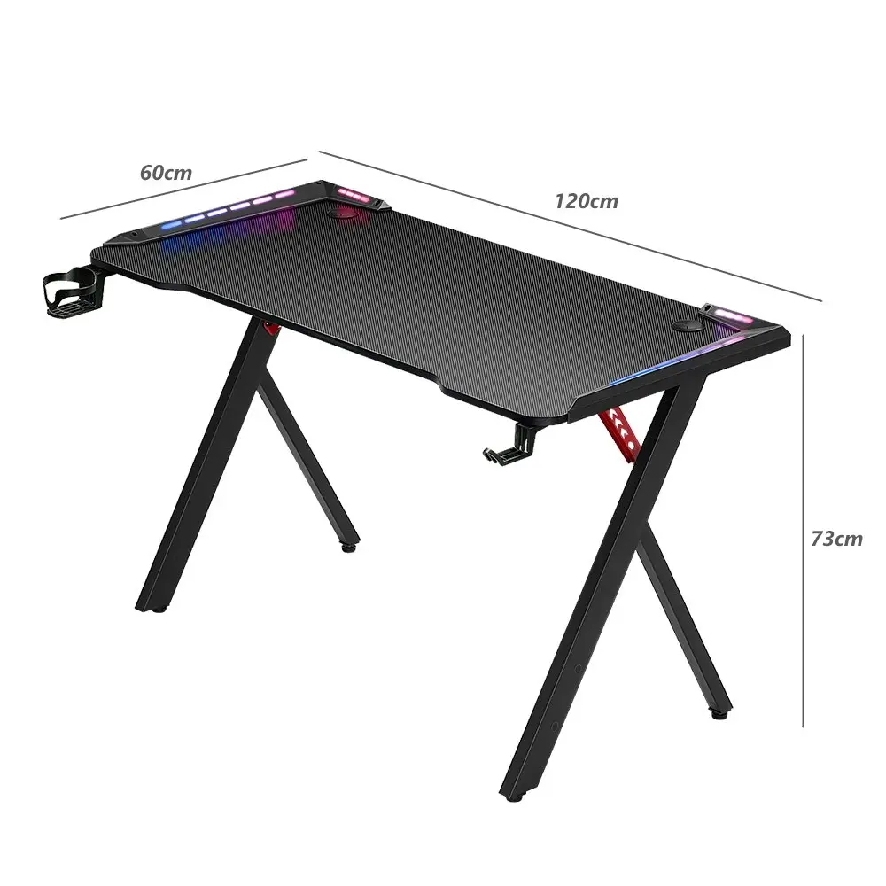 Furb Gaming Desk X Shape LED Computer Desk Ergonomic Carbon Fiber Table Holder