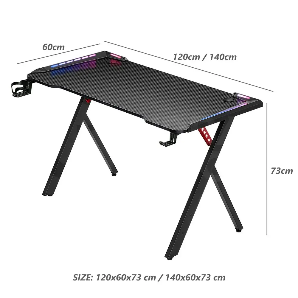 Furb Gaming Desk X Shape LED Computer Desk Ergonomic Carbon Fiber Table Holder