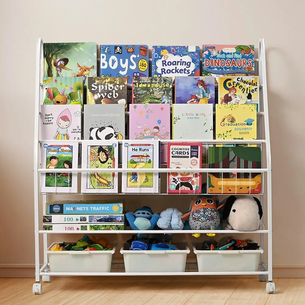 Furb Bookshelf for Kids Children Bookcase Steel Frame Toy Organizer Storage