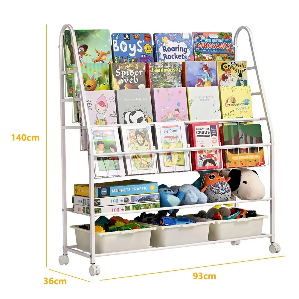 Furb Bookshelf for Kids Children Bookcase Steel Frame Toy Organizer Storage