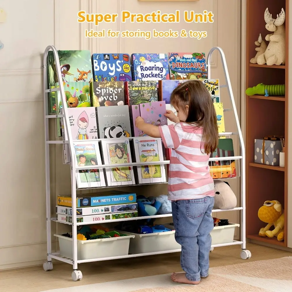 Furb Bookshelf for Kids Children Bookcase Steel Frame Toy Organizer Storage