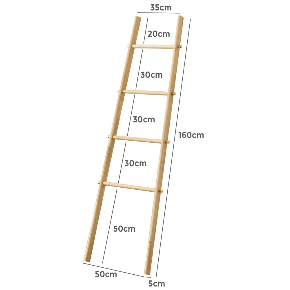 Furb 4-Tier Rubber Wood Freestanding Rack Towel Ladder Blanket Ladder Oak