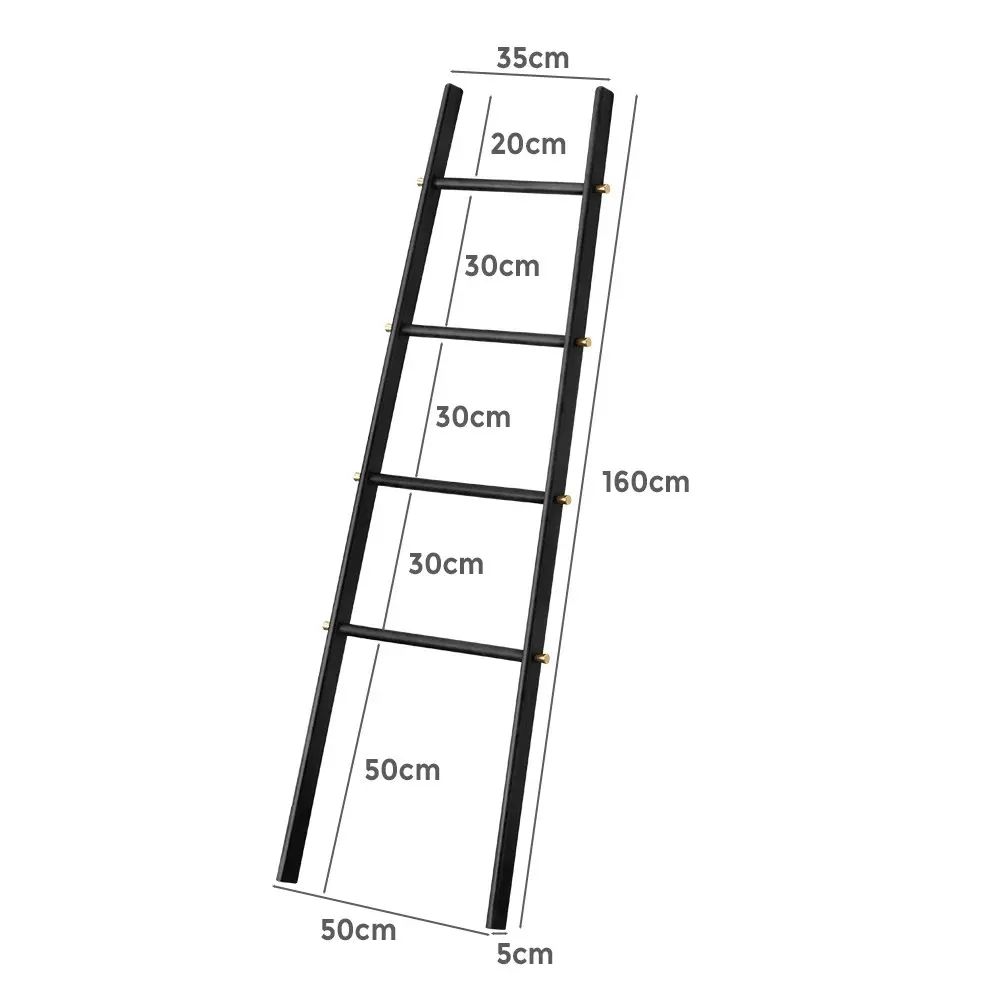 Furb 4-Tier Rubber Wood Freestanding Rack Towel Ladder Blanket Ladder Black