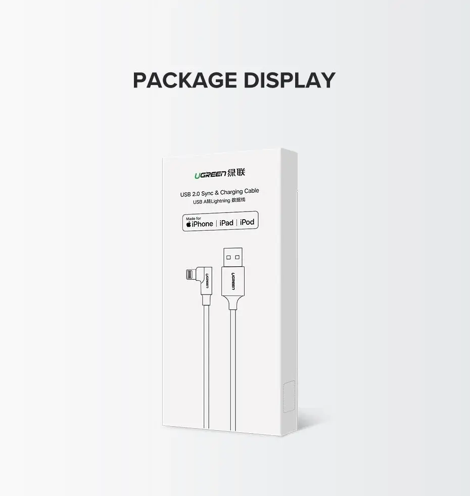 UGREEN 60521 USB-A to 8-pin 90 Degree Angel Cable 1M