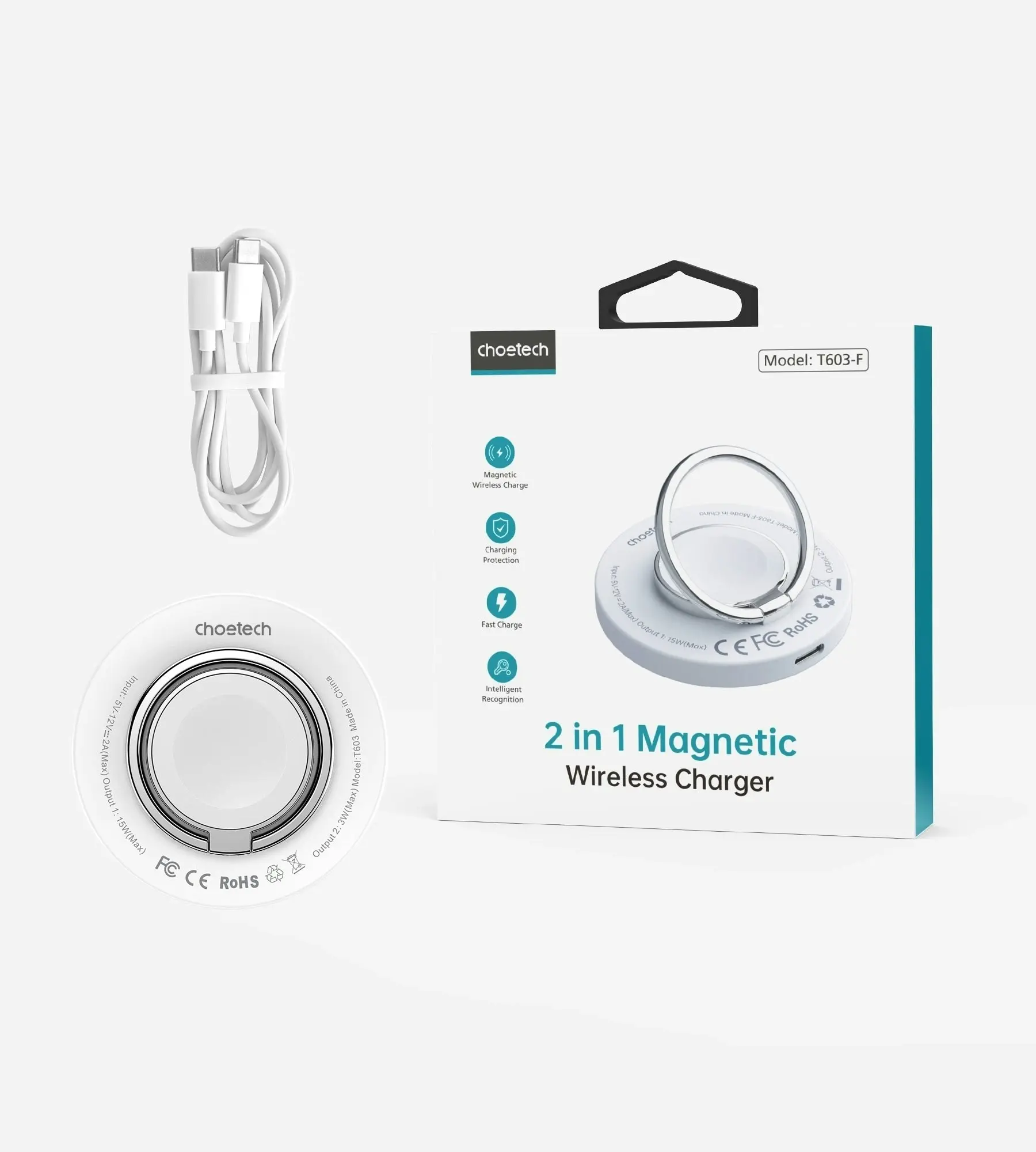 CHOETECH T603-F Ring Holder and Magnetic 15W Wireless Charger for Phone/airPod/iWatch