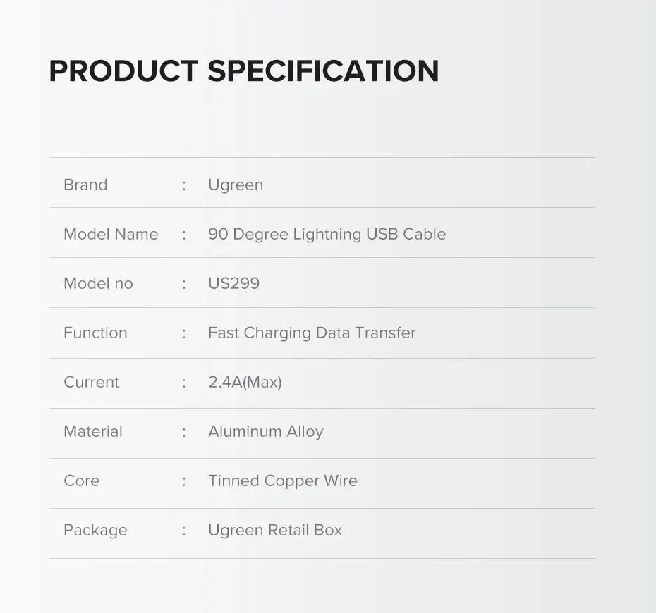 UGREEN 70733 USB-A to 8-pin iPhone Cable 90 Degree 2M