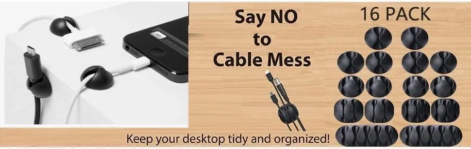 16 Pack Black Cord Organizer Cable Management for Home and Office