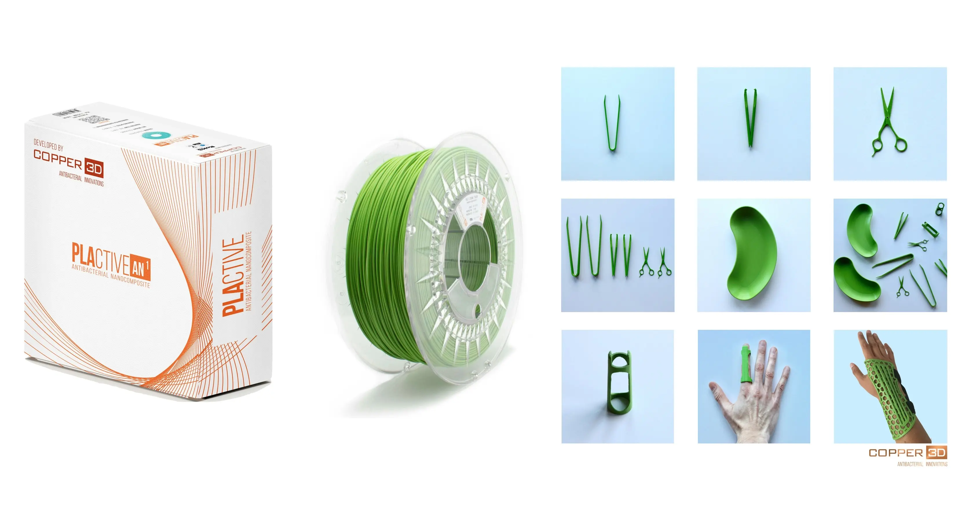 PLA Filament Copper 3D PLActive - Innovative Antibacterial 2.85mm 750gram Apple Green Color 3D Printer Filament