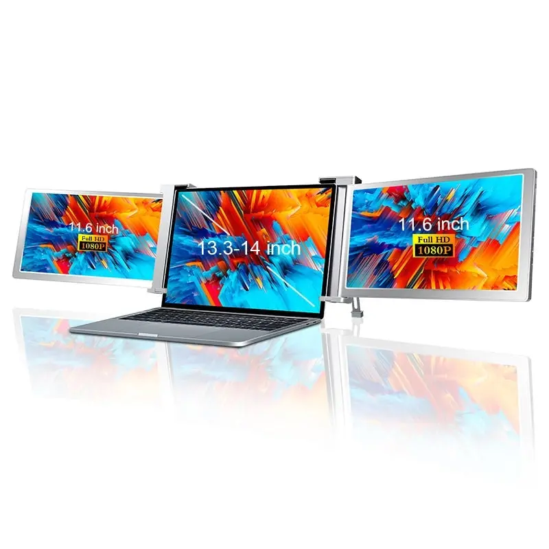 Dual Portable Triple Fold 1080P IPS FHD Monitor Screen Extender For Laptops