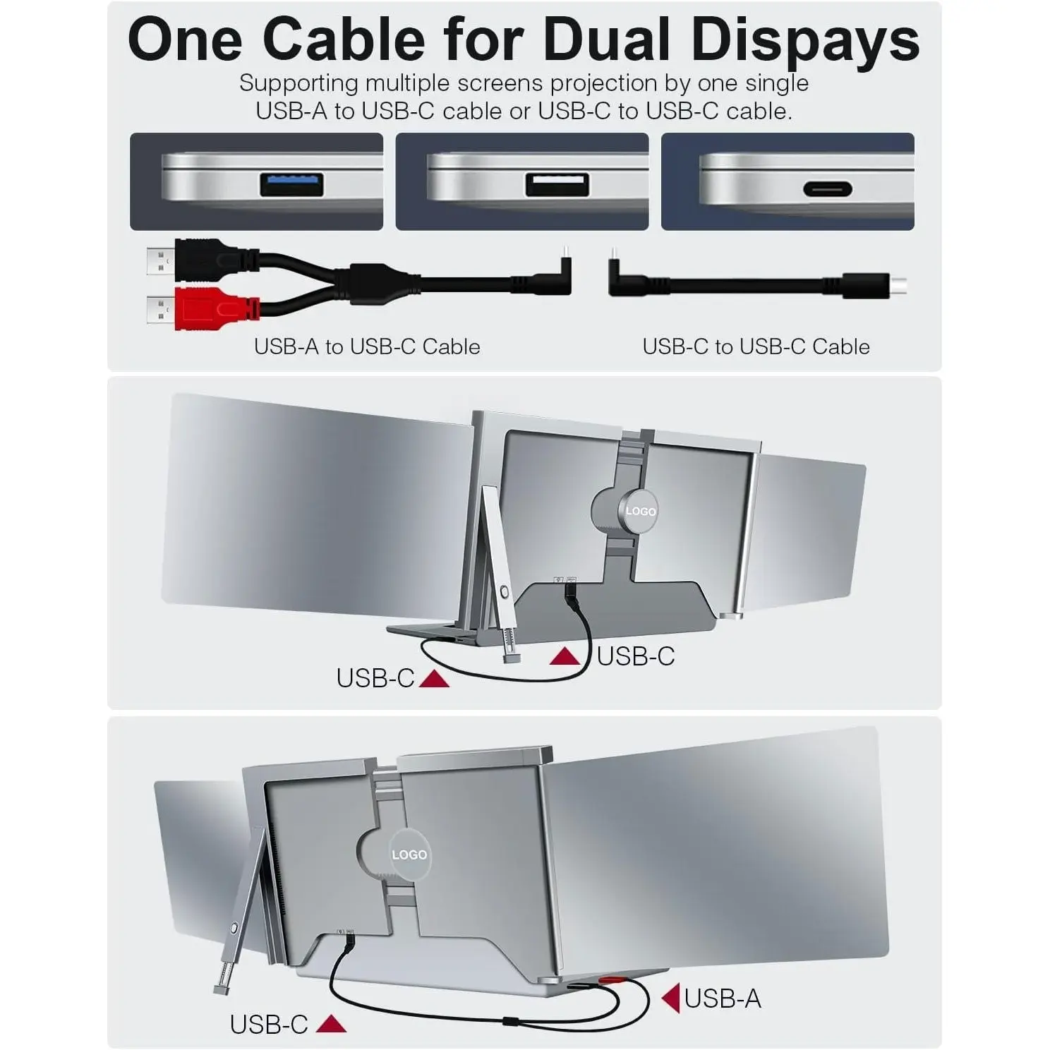 14 inch Trifold Portable Monitor 1080P IPS FHD Laptop Screen Extender For Laptop - Space Grey