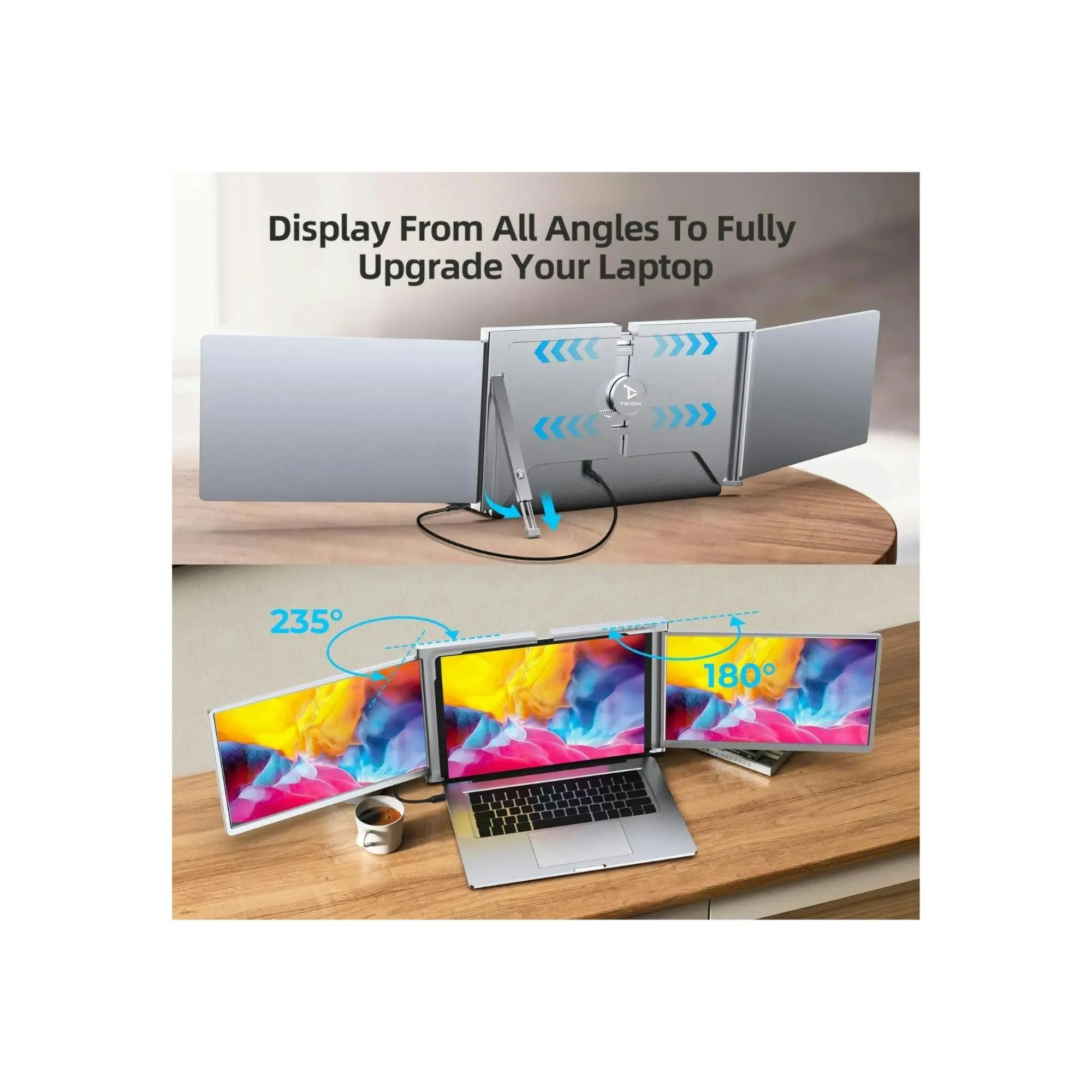 15 inch Trifold Portable Monitor 1080P IPS FHD Laptop Screen Extender For Laptop - Space Grey