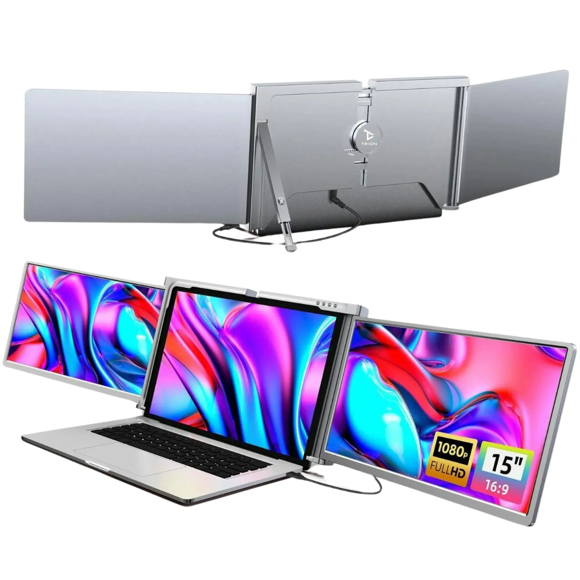 15 inch Trifold Portable Monitor 1080P IPS FHD Laptop Screen Extender For Laptop - Space Grey