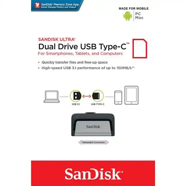 SanDisk 256GB Dual  USB 3.1 Type-C Flash Drive -SDDDC2-256G