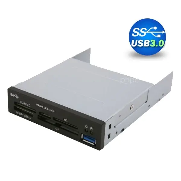 3.5" USB 3.0 All in One Internal Card Reader Full Long Metal with Front USB Black