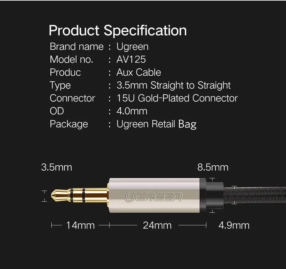 UGREEN 40787 Premium 3.5mm Male to 3.5mm Male Cable 15M