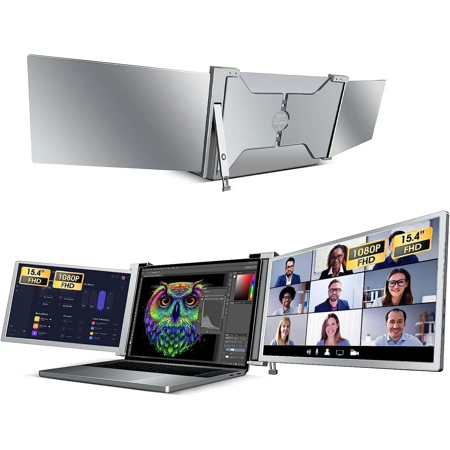 15.4 inch Trifold Portable Monitor 1080P IPS FHD Laptop Screen Extender For Laptop - Space Grey