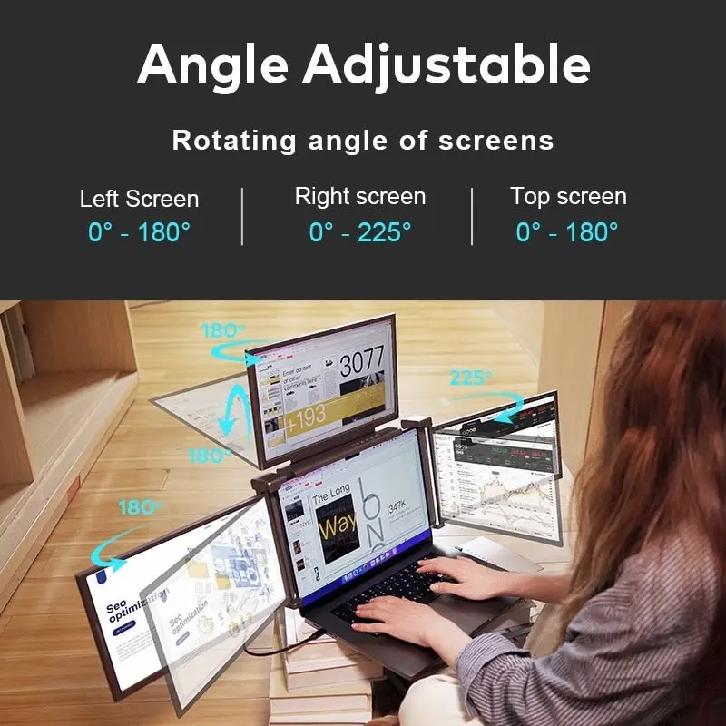 Trion 14" FHD Portable Monitor Quad Screen with One-Cable Triple Display Screen Extender for Laptops (Win10+, Mac M1/M2/M3)