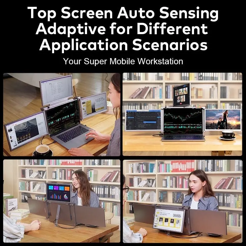 Trion 14" FHD Portable Monitor Quad Screen with One-Cable Triple Display Screen Extender for Laptops (Win10+, Mac M1/M2/M3)