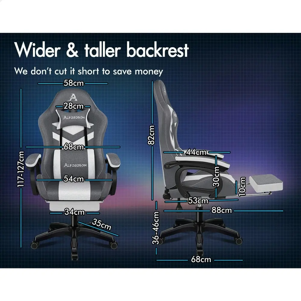 Alfordson LED Gaming Office Chair with 8-Point Massage Fabric Grey