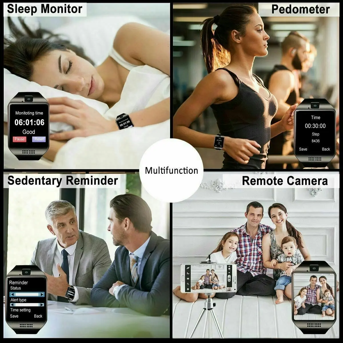 Smart Watch with Camera Bluetooth Pedometer Sim Card Slot for iPhone & Android | Water Resistant