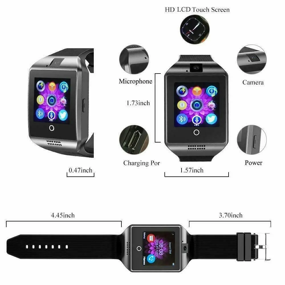 Smart Watch with Camera Bluetooth Pedometer Sim Card Slot for iPhone & Android | Water Resistant