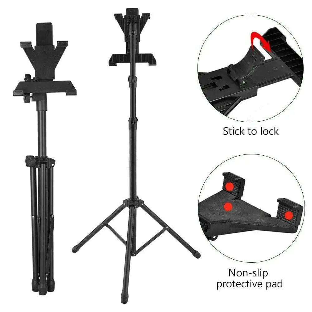 Adjustable Floor Bed Tripod Stand Carrying Music Bracket for iPad 7-12" Tablets