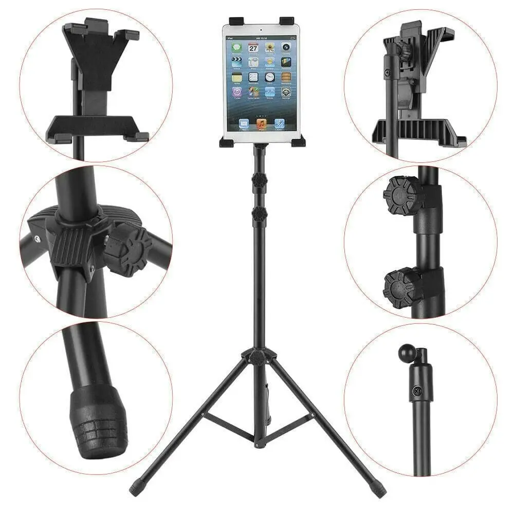 Adjustable Floor Bed Tripod Stand Carrying Music Bracket for iPad 7-12" Tablets