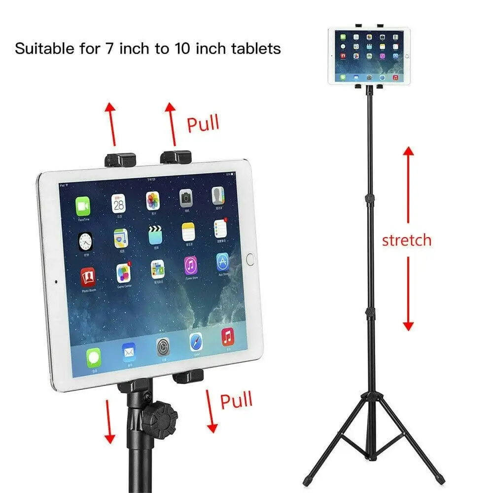 Adjustable Floor Bed Tripod Stand Carrying Music Bracket for iPad 7-12" Tablets