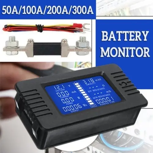 50A LCD Display DC Battery Monitor Meter 200V Voltmeter Amp For RV System