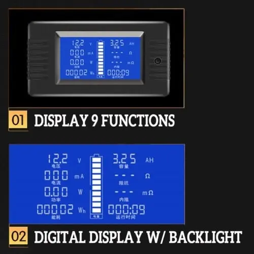 50A LCD Display DC Battery Monitor Meter 200V Voltmeter Amp For RV System