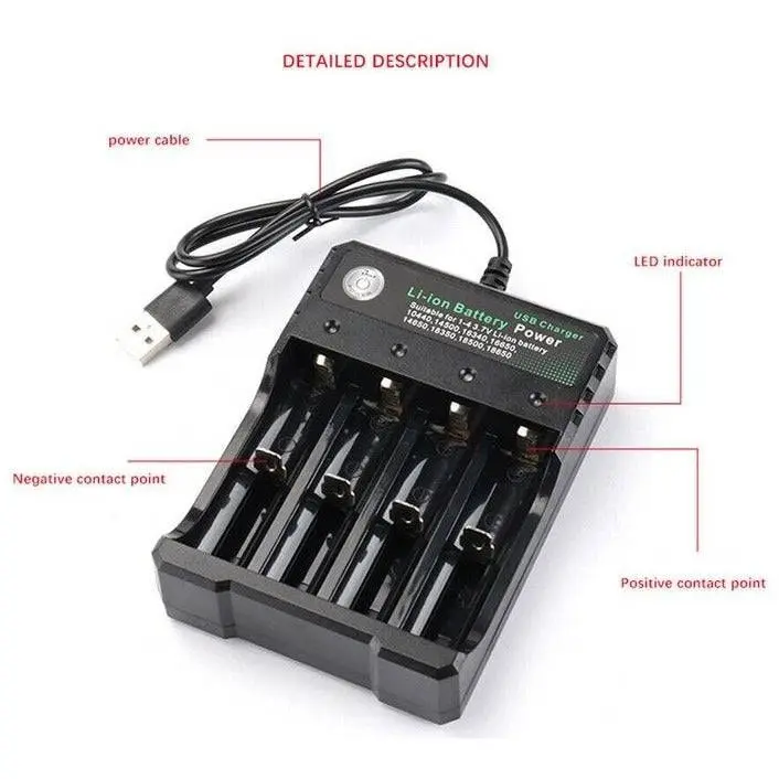 4x 3.7V 18650 Li-ion Rechargeable Battery + USB Smart Charger Indicator