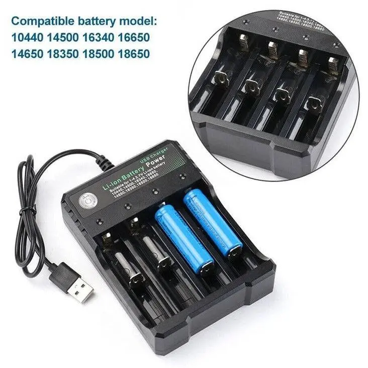 4x 3.7V 18650 Li-ion Rechargeable Battery + USB Smart Charger Indicator