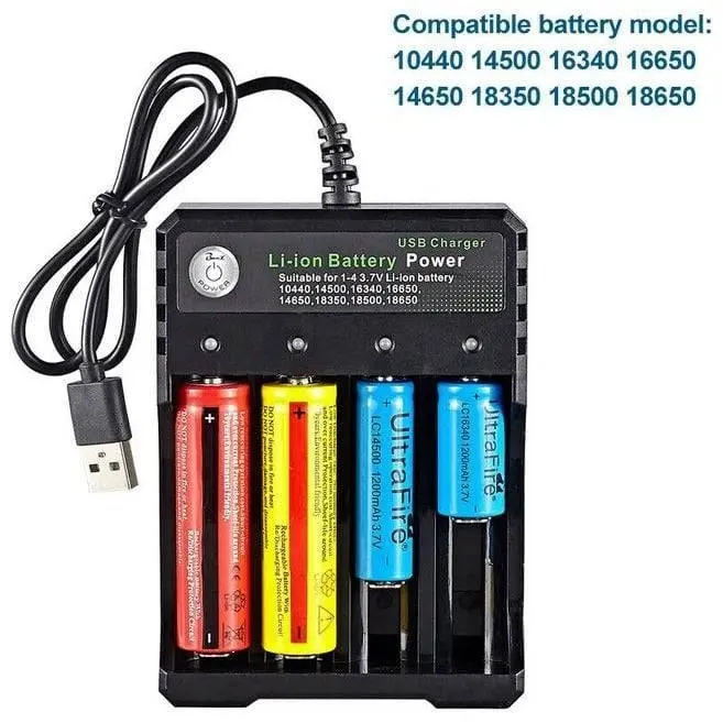 4x 3.7V 18650 Li-ion Rechargeable Battery + USB Smart Charger Indicator