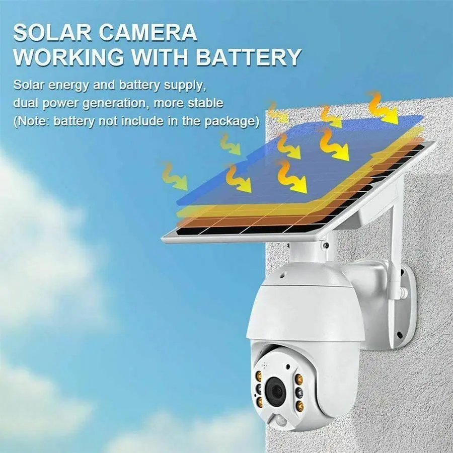 Wireless Solar Powered WIFI Security Camera Outdoor Flood Light LED PTZ