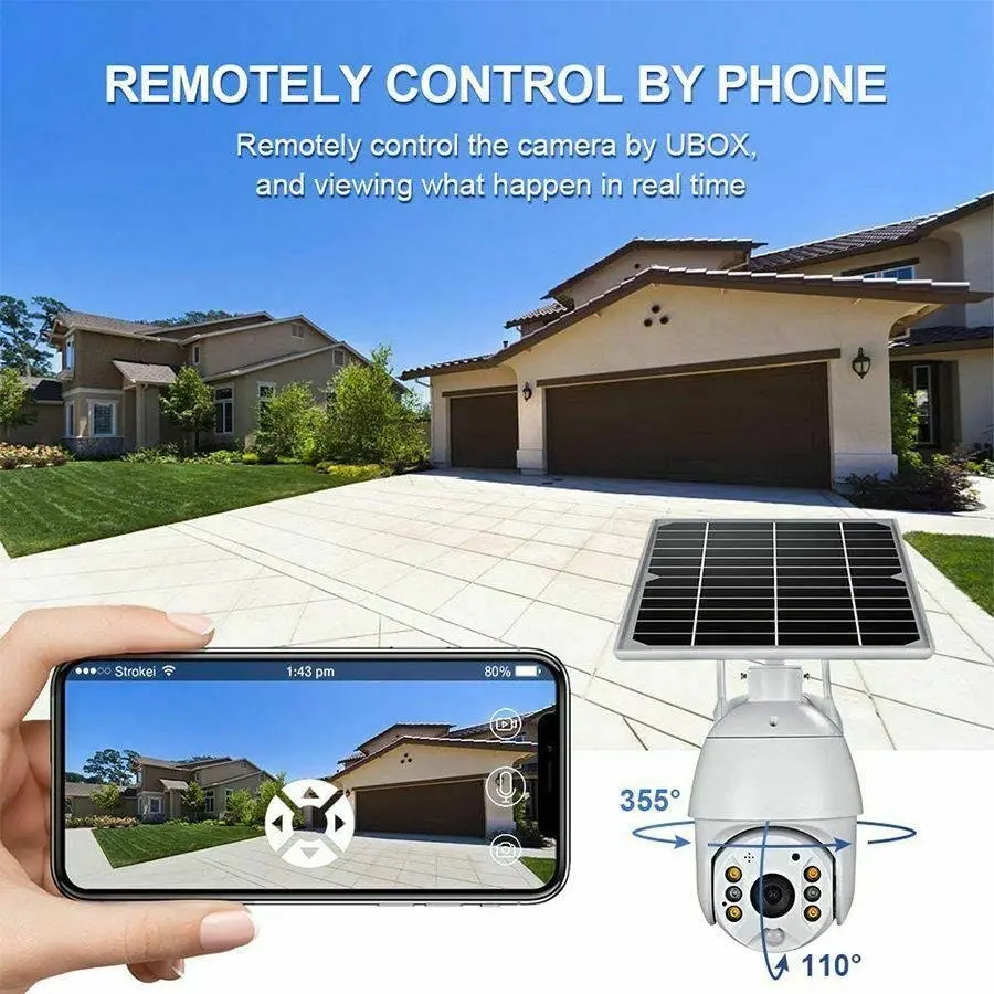 Wireless Solar Powered WIFI Security Camera Outdoor Flood Light LED PTZ