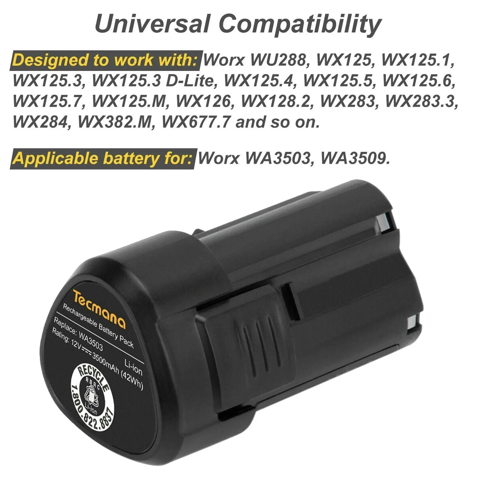 12V 3.5Ah Battery For Worx WA3503 WA3504 WA3505 WA3509 WX125 Cordless Power Tool