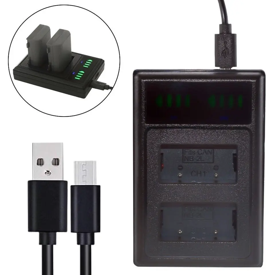 NB-2L NB-2LH DUAL USB Battery Charger for Canon EOS 350D 400D G7 G9 ZR100 ZR200