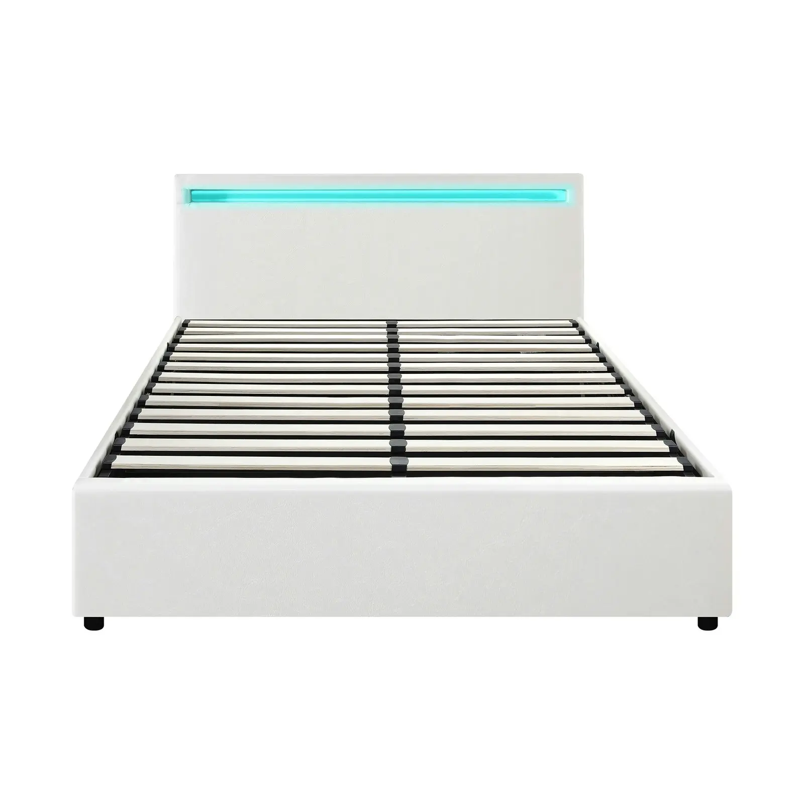 Oikiture Bed Frame Queen Size RGB LED Gas Lift Storage Base White