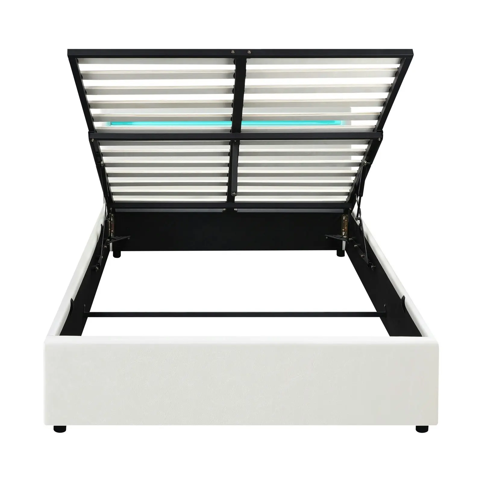 Oikiture Bed Frame Queen Size RGB LED Gas Lift Storage Base White