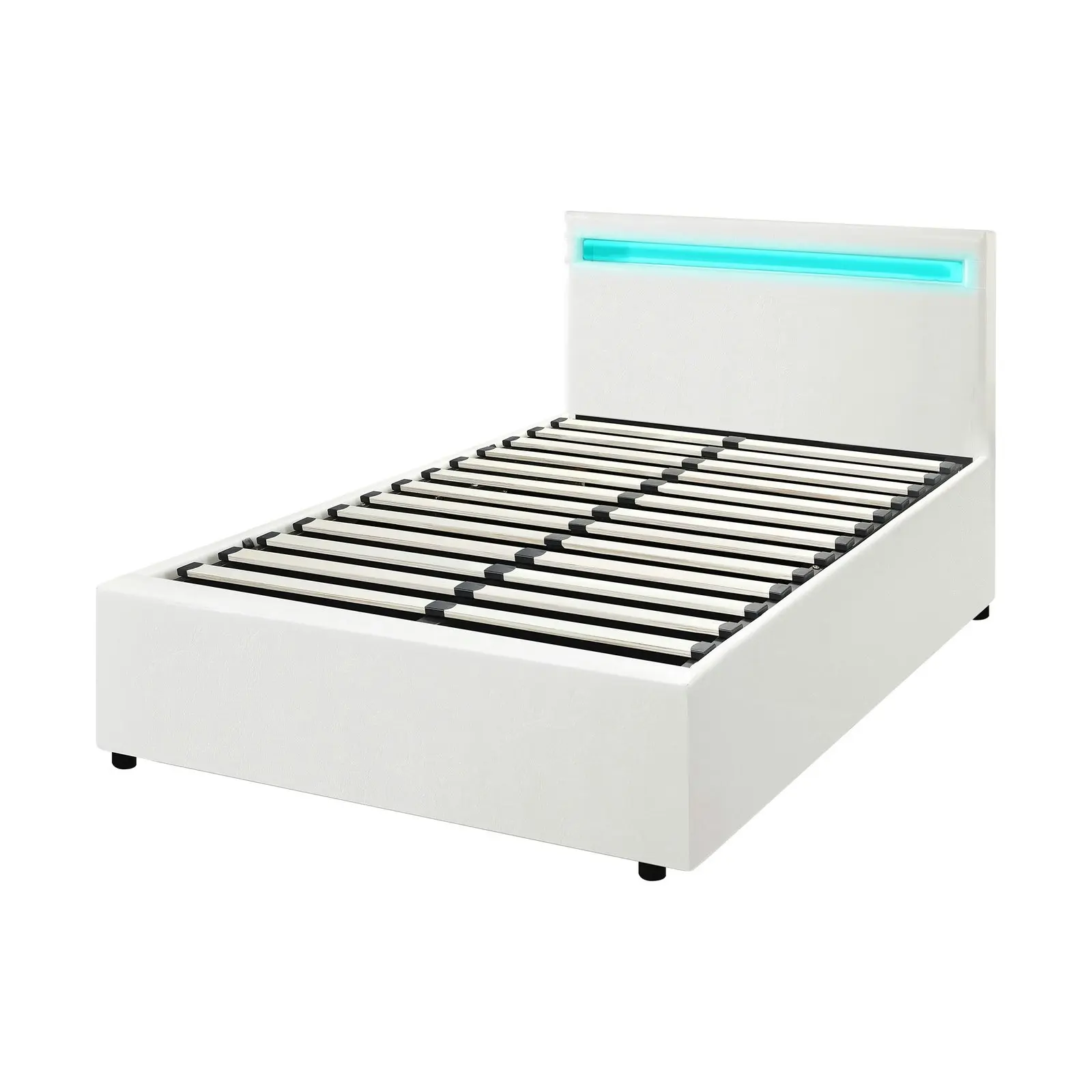 Oikiture Bed Frame King Single RGB LED Gas Lift Storage Base White