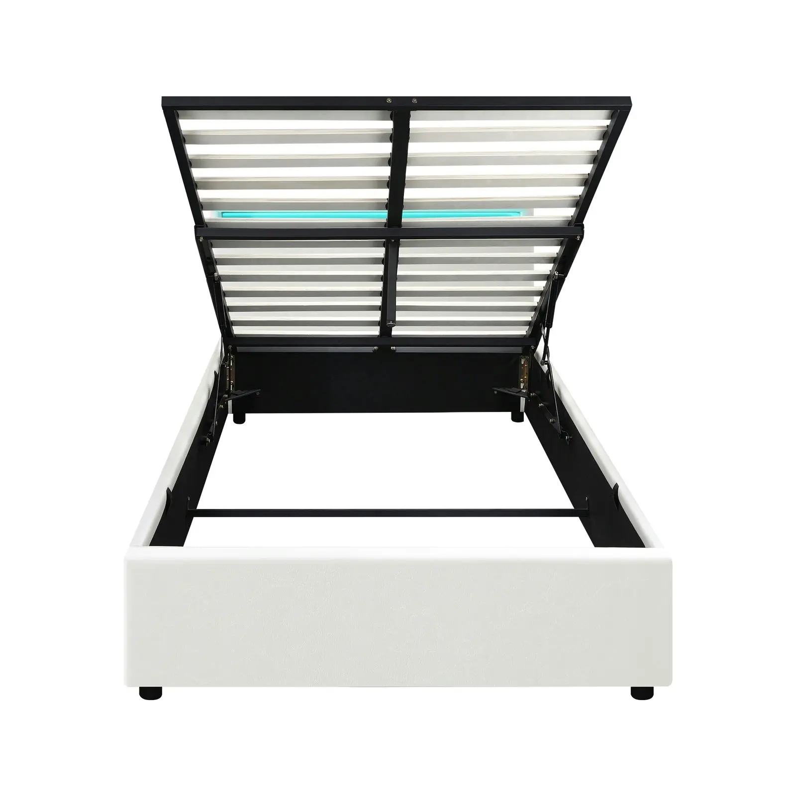 Oikiture Bed Frame King Single RGB LED Gas Lift Storage Base White