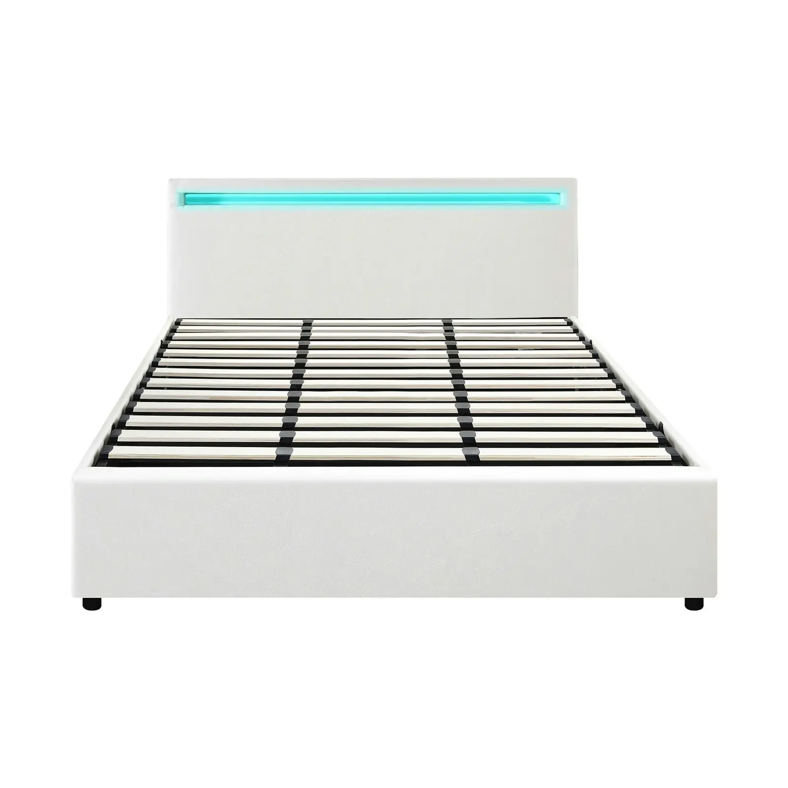 Oikiture Bed Frame King Size RGB LED Gas Lift Storage Base White