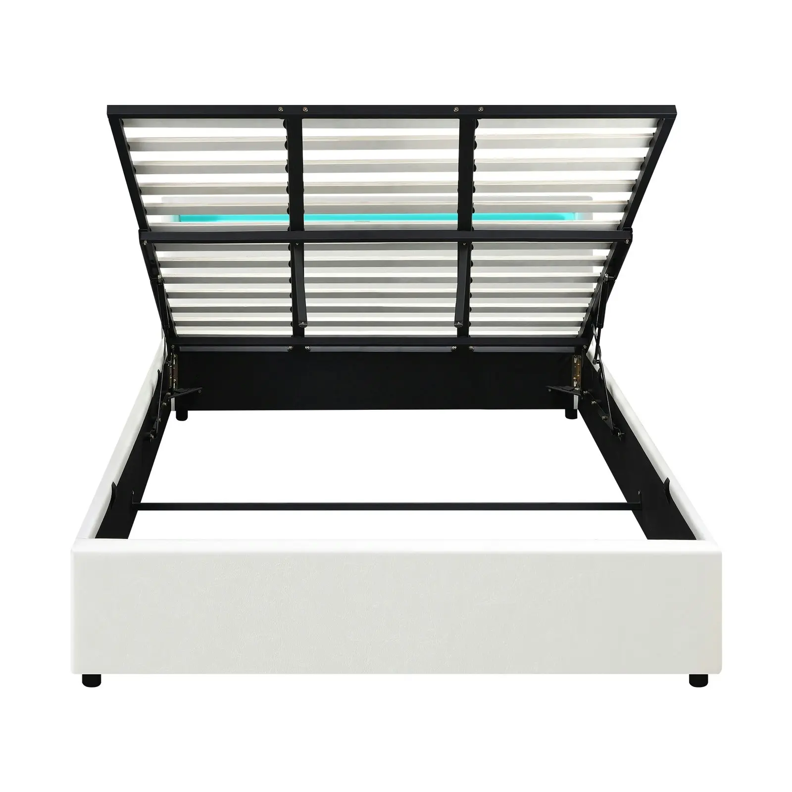 Oikiture Bed Frame King Size RGB LED Gas Lift Storage Base White