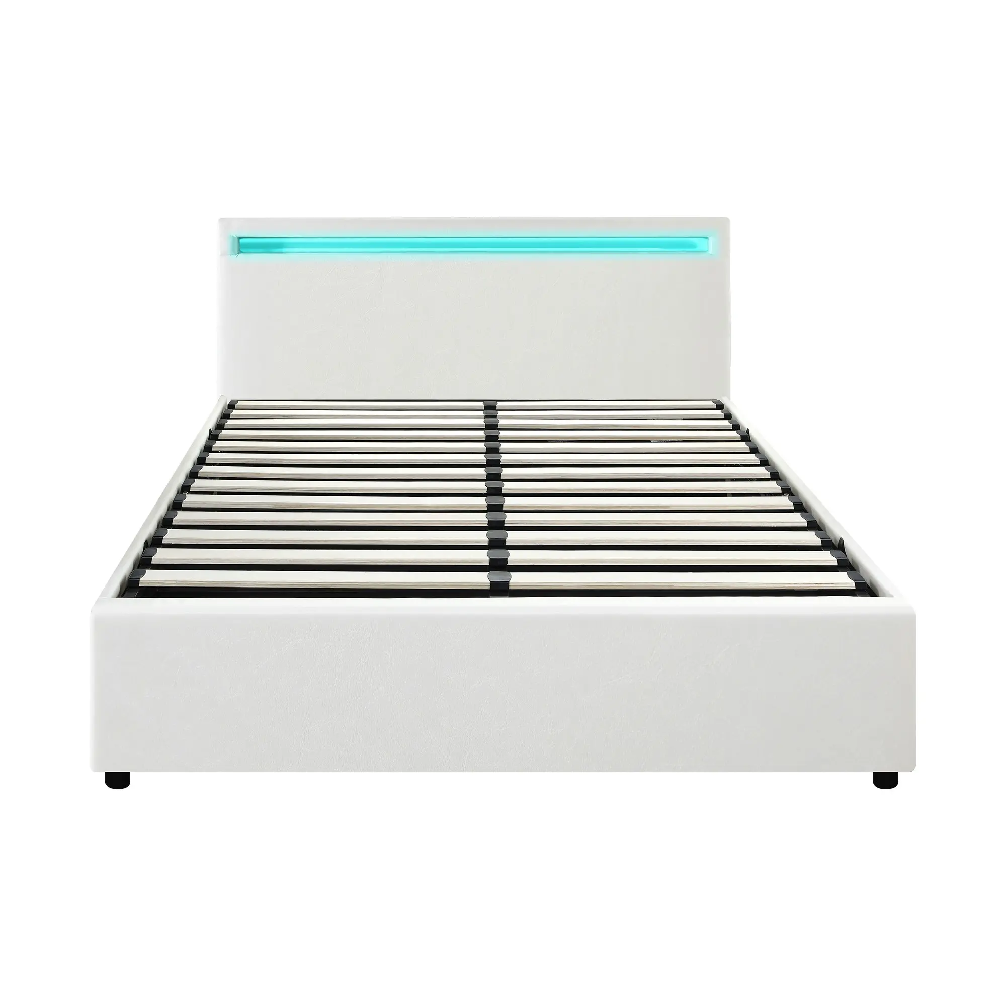 Oikiture Bed Frame Double Size RGB LED Gas Lift Storage Base White