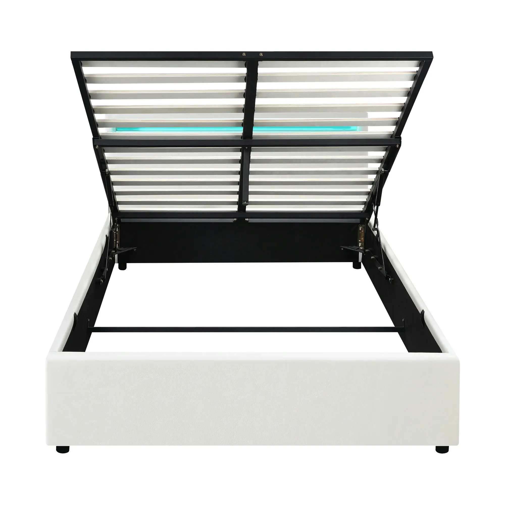 Oikiture Bed Frame Double Size RGB LED Gas Lift Storage Base White