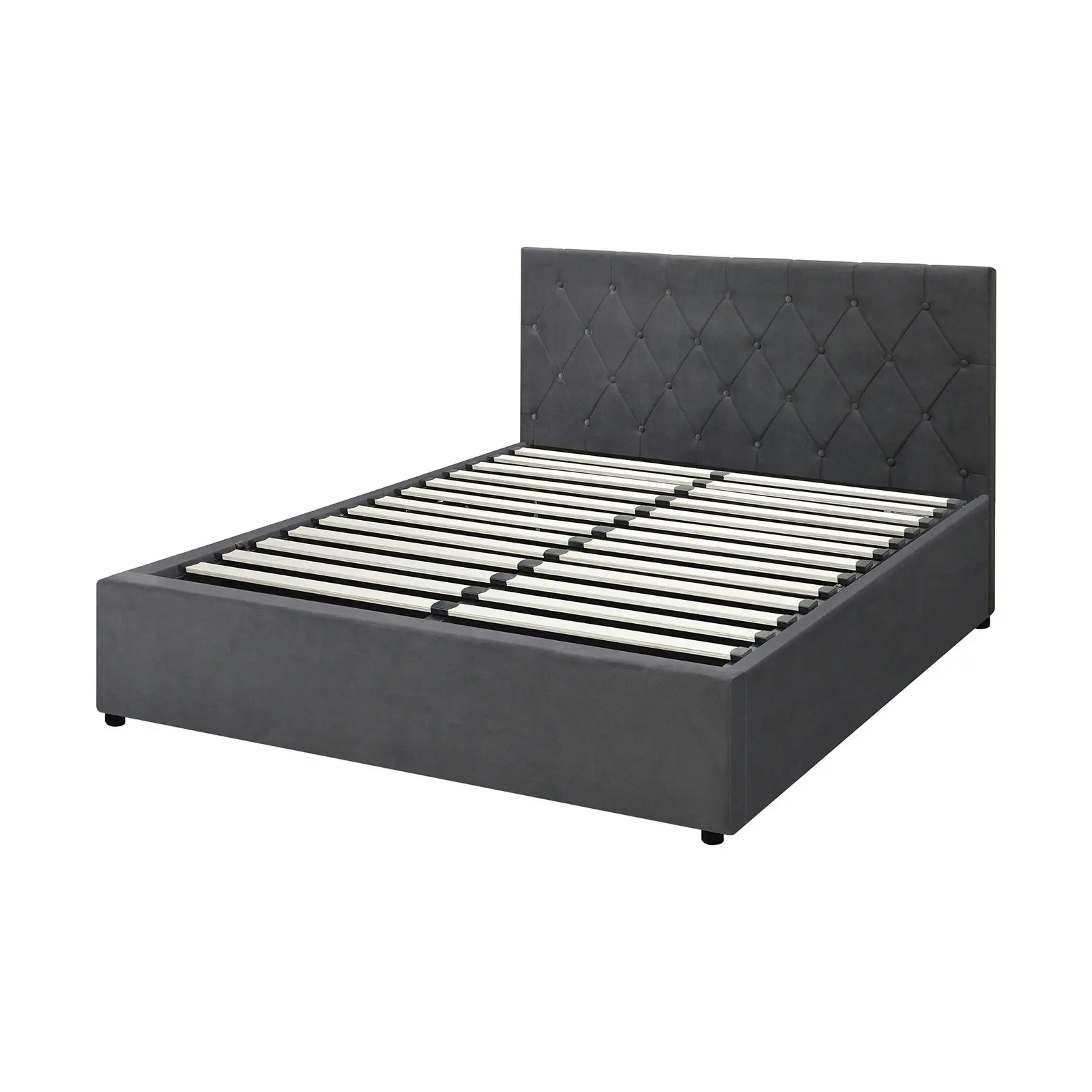 Oikiture Bed Frame Queen Size Gas Lift Grey Velvet COTI